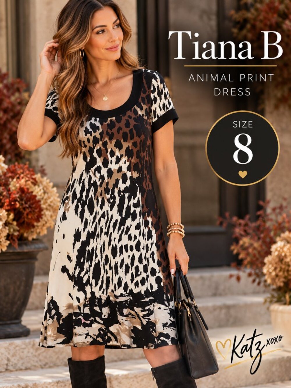 Tiana B Leopard Dress 8 Animal Print Stretch Shift Fall 90s Y2K Knee Length